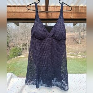 Croft & Barrow Layer Lace Navy Blue V-neck Soft Cups Swimsuit Dress Size 20W